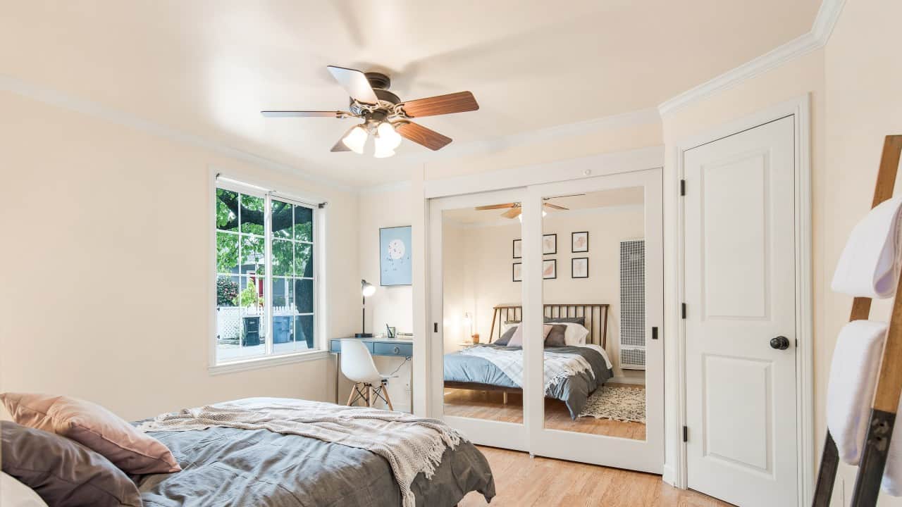 Ceiling fan in a bedroom